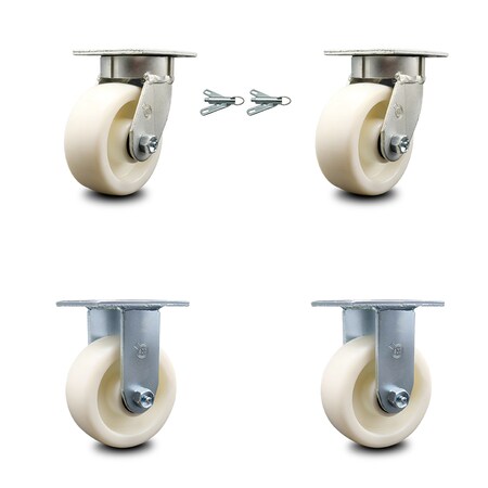Service Caster 5 Inch Kingpinless Nylon Wheel Caster Swivel Locks 2 Rigid, 2PK SCC-KP30S520-NYR-BSL-2-R-2